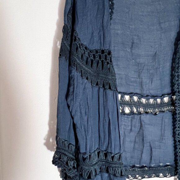 Anthropologie Evelyn K New York Esplanade Cover Cardigan Blue Crochet One Size - Picture 3 of 6
